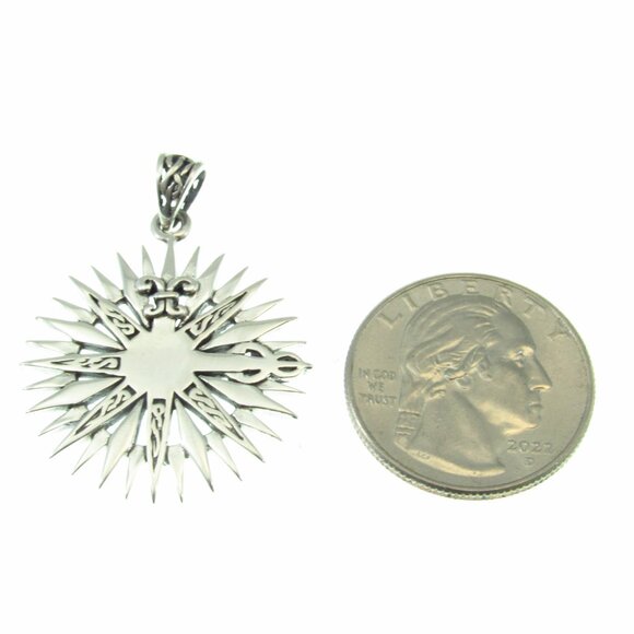 Solid 925 Sterling Silver Celtic Compass Rose Pendant, Mens Fleur De Lis Jewelry - Picture 5 of 9